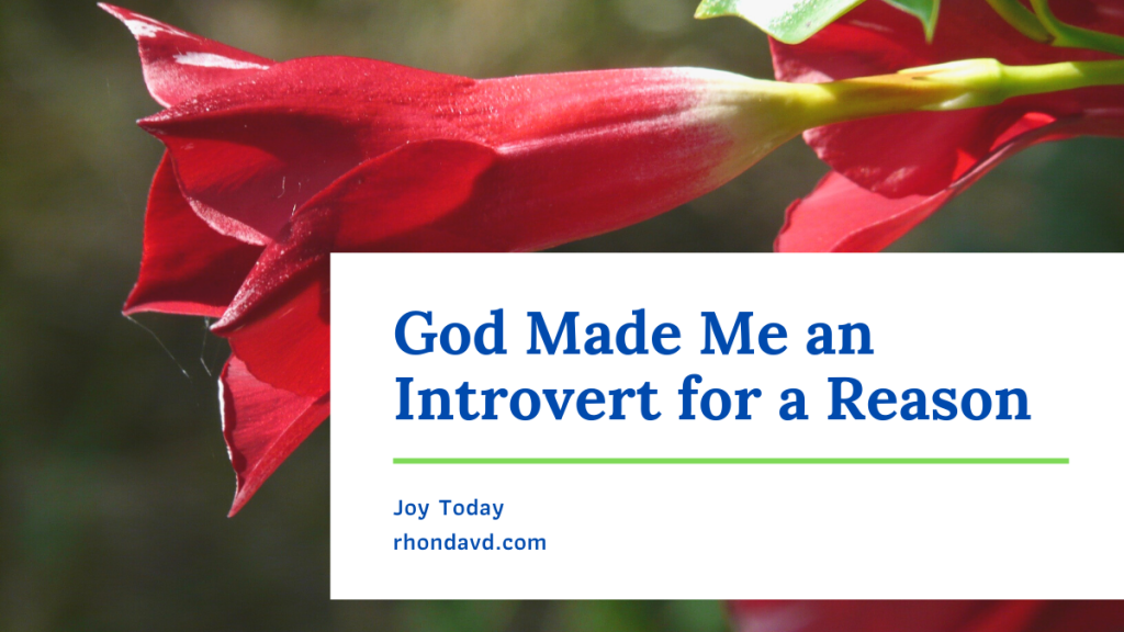 God knows what he's doing. And our part remains to accept who we are - introvert or extrovert, celebrate who others are - introvert or extrovert, and strive to live our best selves in balance and beauty with those around us.